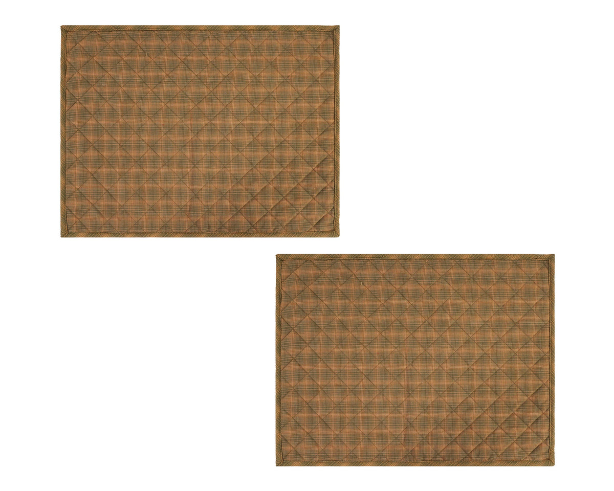 Quilted PLACEMAT / Table mat green gold plaid green accent Country Plaid 14"X19" by HOME HEART Brands(Made in India)