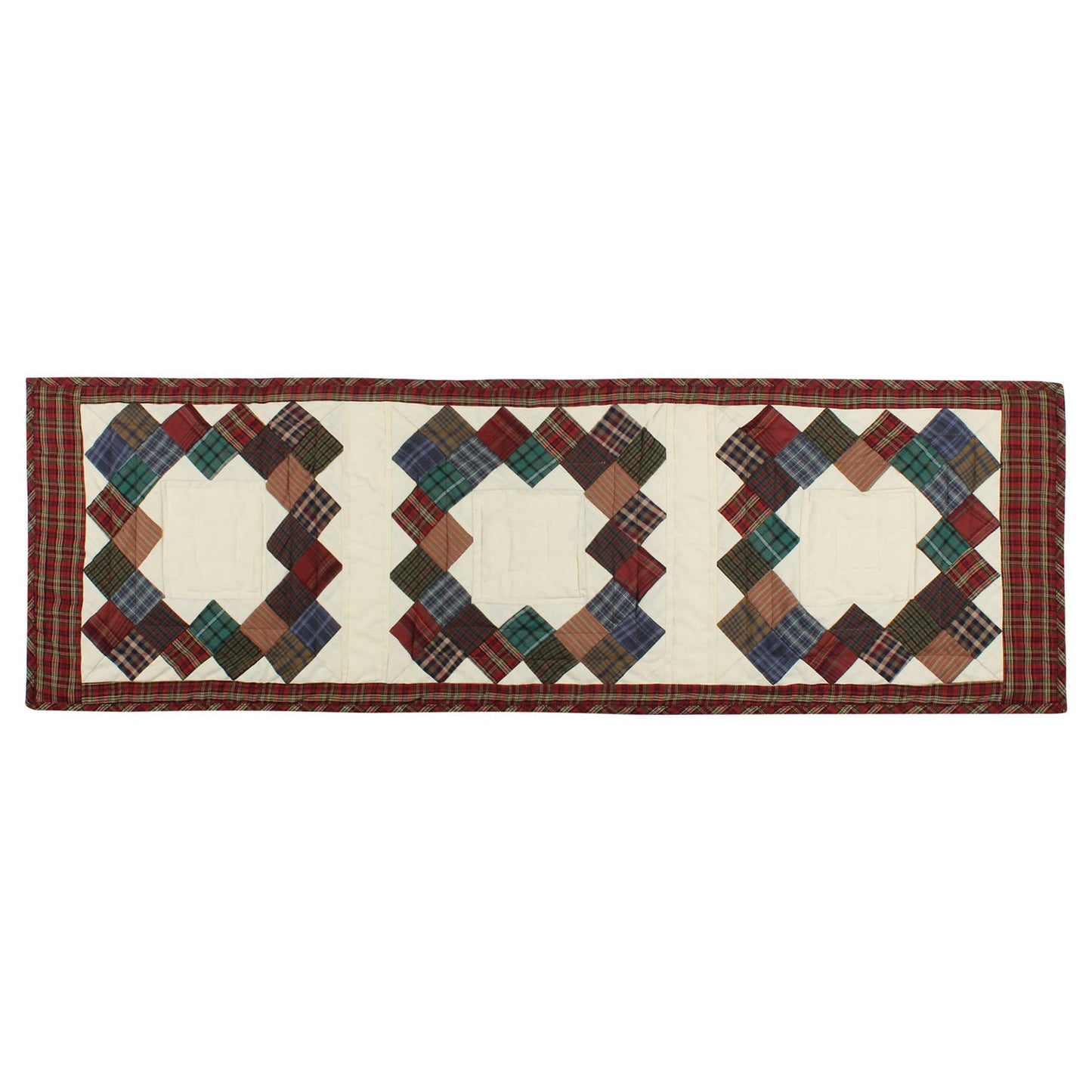 Quilted Table Runner & Toppers patchwork Boston common country fashion mix plaid and off white by HOME HEART Brands(Made in India)