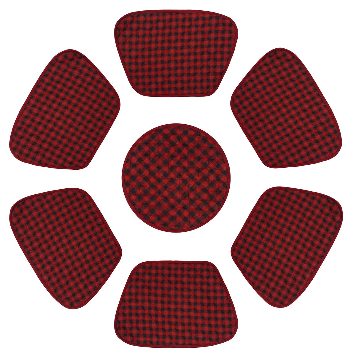 Wedge quilted placemat ,Trivet, pot holder, table mat Farm house Buffalo plaid cotton dark red black reversible by HOME HEART Brands(India)