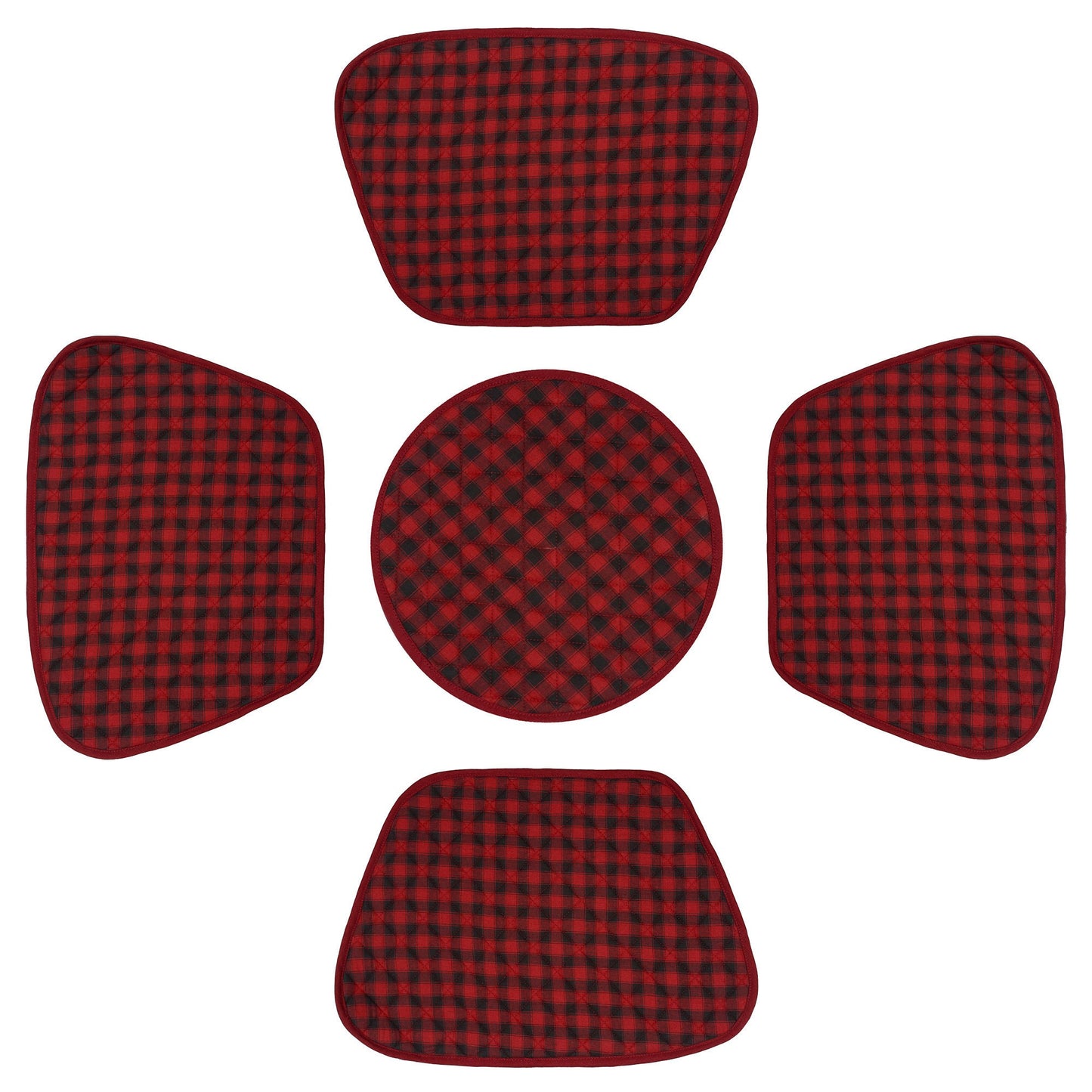 Wedge quilted placemat ,Trivet, pot holder, table mat Farm house Buffalo plaid cotton dark red black reversible by HOME HEART Brands(India)