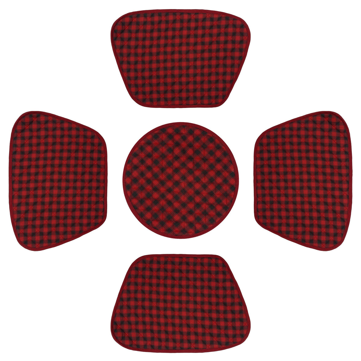 Wedge quilted placemat ,Trivet, pot holder, table mat Farm house Buffalo plaid cotton dark red black reversible by HOME HEART Brands(India)