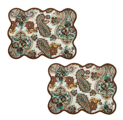 Quilted placemat, table mat & Table toppers green and gold 14"X19" by HOME HEART Brands( made in INDIA)