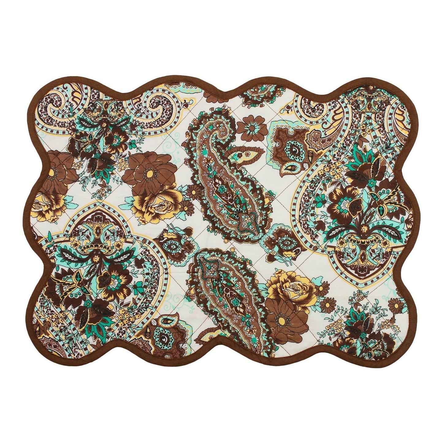Quilted placemat, table mat & Table toppers green and gold 14"X19" by HOME HEART Brands( made in INDIA)