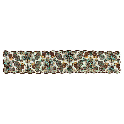 Quilted Table Runner & Toppers green gold paisley by HOME HEART Brands (made in INDIA)