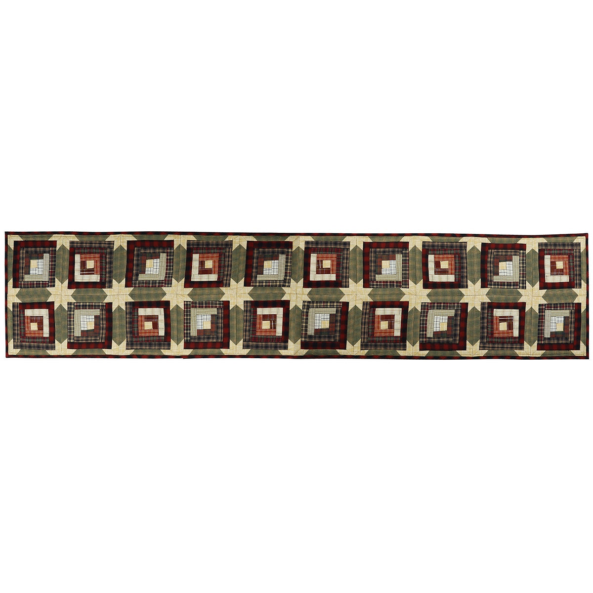 Quilted Table Runner, Wallhanging & Table Toppers Country cabin green gold plaid patchwork by HOME HEART Brands( Made in India)