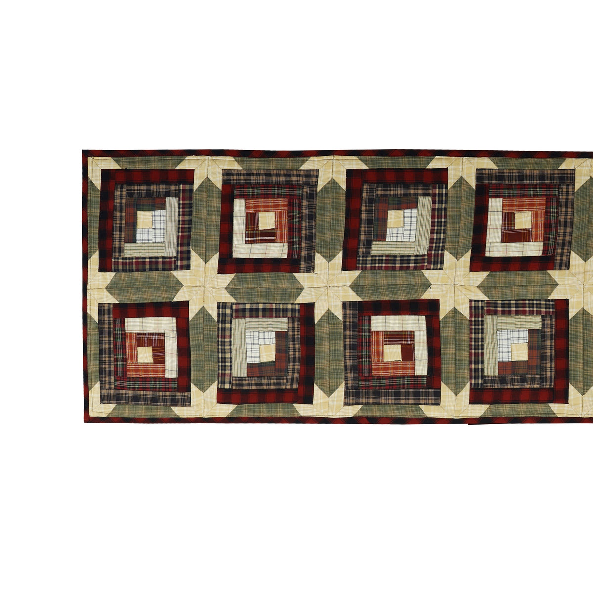 Quilted Table Runner, Wallhanging & Table Toppers Country cabin green gold plaid patchwork by HOME HEART Brands( Made in India)