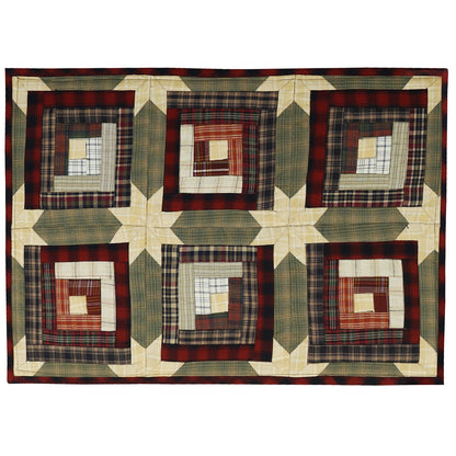Quilted Table Runner wall hanging & Table Toppers patchwork Country cabin green gold plaid by HOME HEART Brands(made in INDIA)
