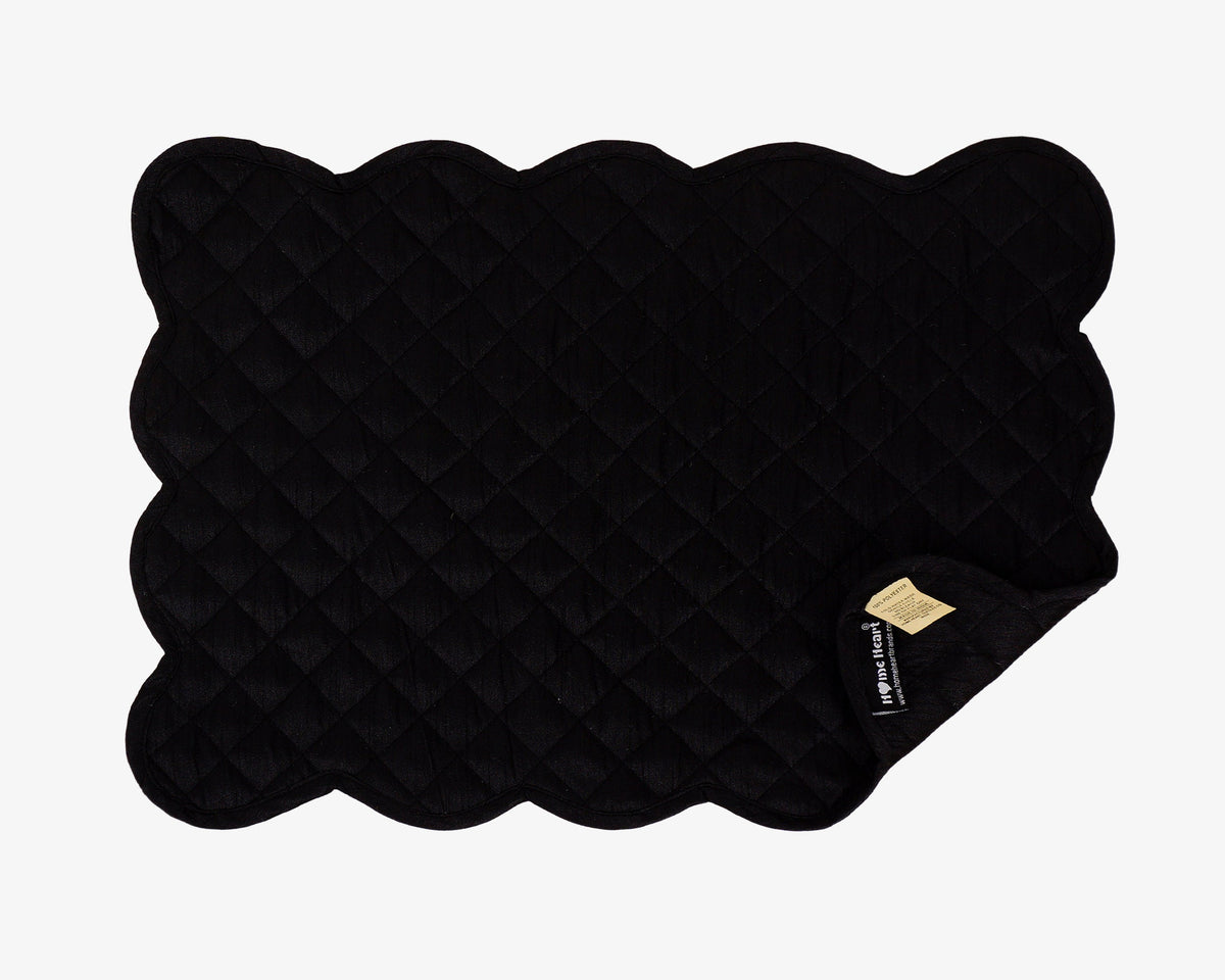 Dupioni Silk black reversible Quilted Table runner, Trivet, placemat & Table toppers design by HOME HEART Brands