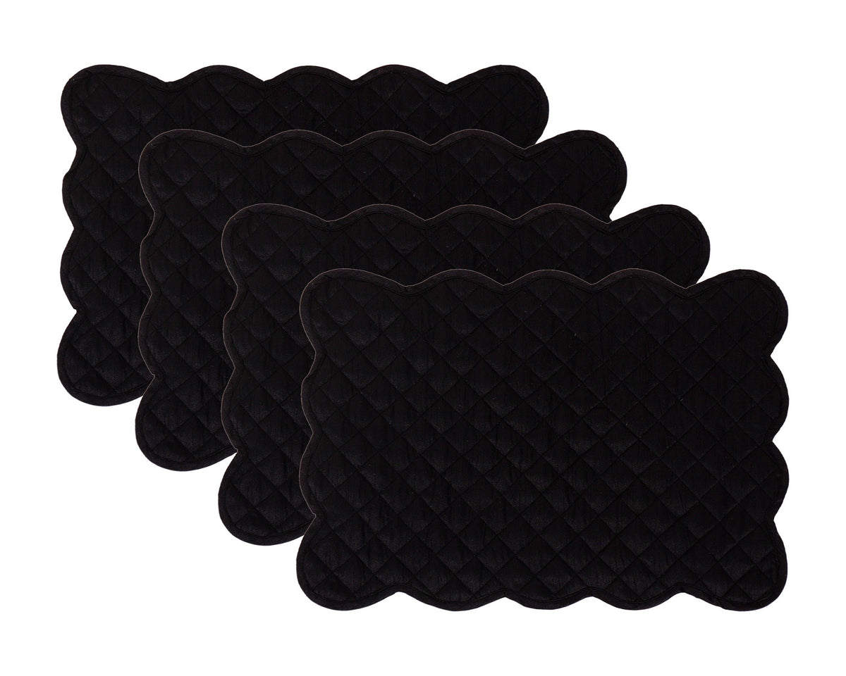 Dupioni Silk black reversible Quilted Table runner, Trivet, placemat & Table toppers design by HOME HEART Brands
