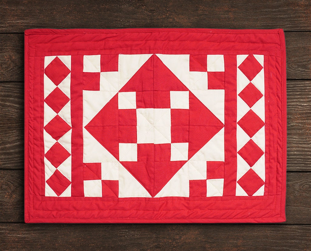 Quilted placemats / Tablemat patchwork red diamond square red country by HOME HEART Brands(Made in India)