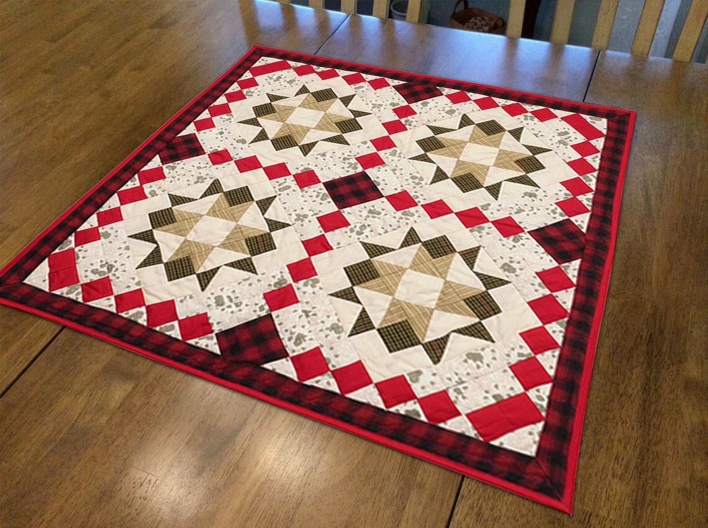 Table runner, small quilt,Wallhanging Table Toppers multi prints Twinkle star patchwork with sew pocket by HOME HEART Brands(Made in India)