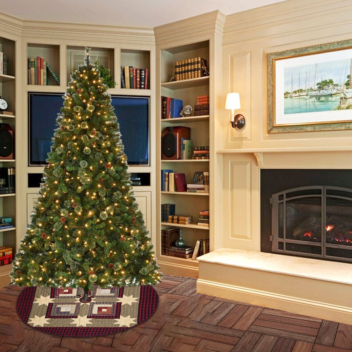 Christmas tree skirt quilted patchwork Country cabin plaid Thick Double Layer Heirloom Quality by HOME HEART Brands(Made in India)
