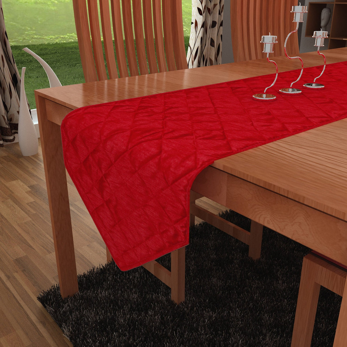Quilted Table Runner & Toppers red Dupioni Silk by Home Heart Brands (made in India)