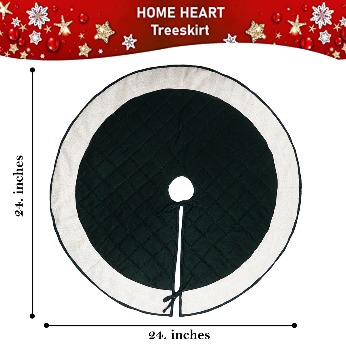 Christmas tree skirt quilted classic green micro Velvet and lurex jute Thick Double Layer by Home Heart Brands(Made in India)