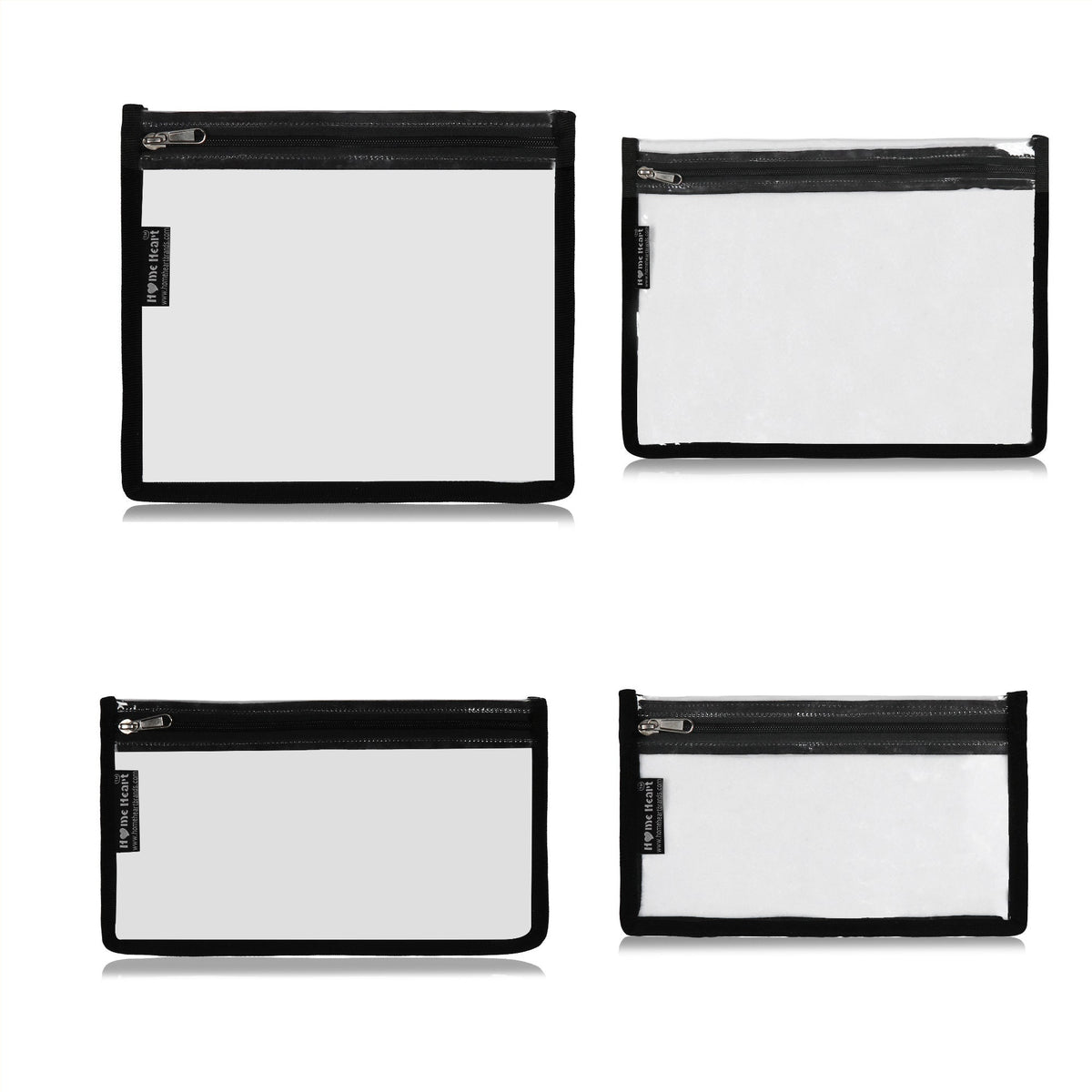 HOME HEART Brands multi-Purpose Water Resistant Clear Pvc Organizer Bag with Zipper Closure 4 pack (mix size XXL, L, M & S )(Made in India)