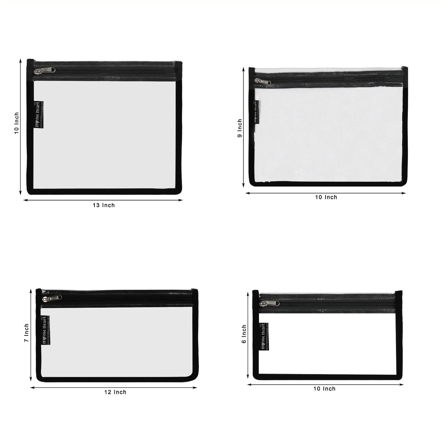 HOME HEART Brands multi-Purpose Water Resistant Clear Pvc Organizer Bag with Zipper Closure 4 pack (mix size XXL, L, M & S )(Made in India)