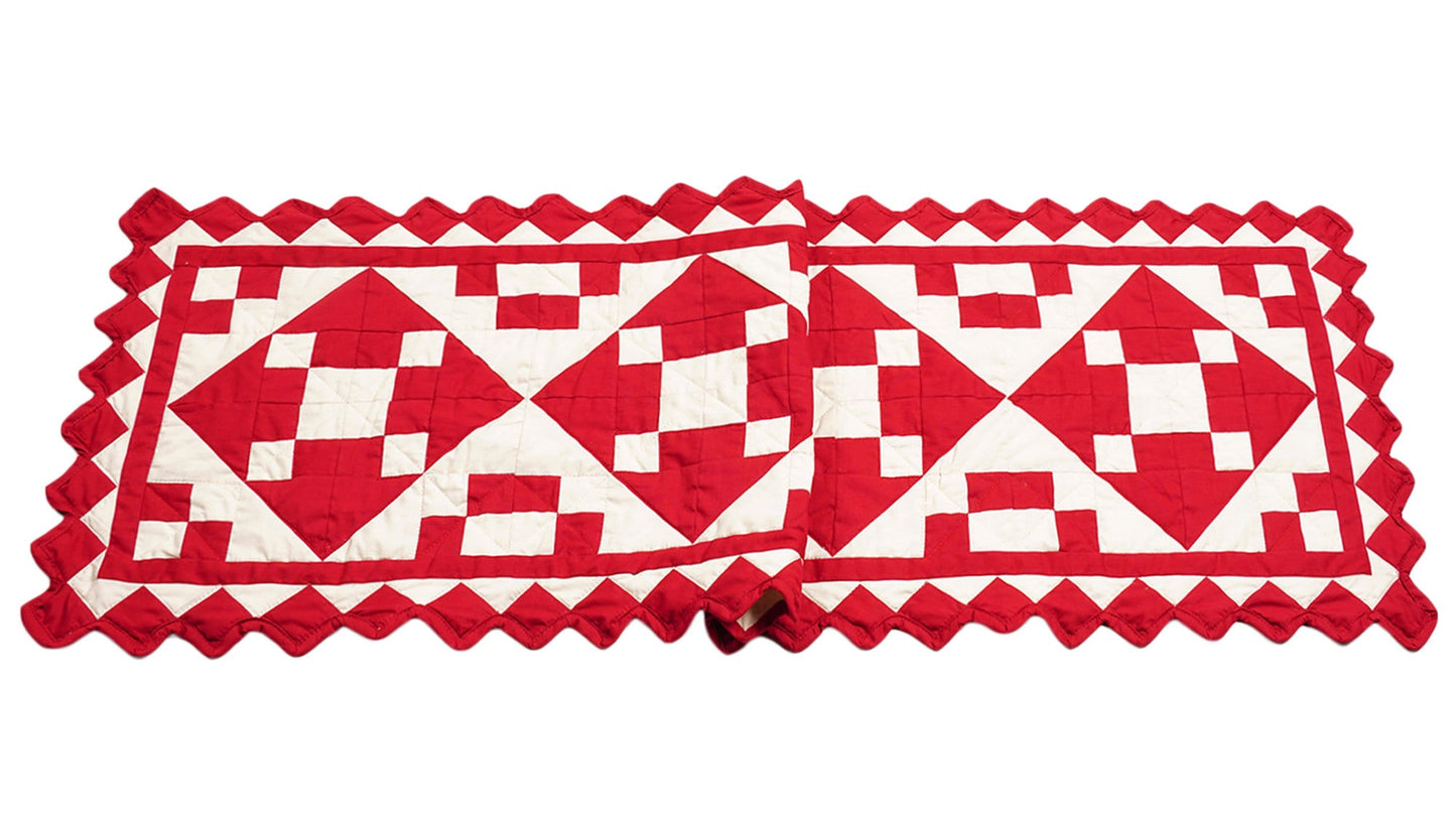Valentine day Quilted Table Runners & Toppers patchwork red diamond square calico fabric by HOME HEART Brands (Made in India)