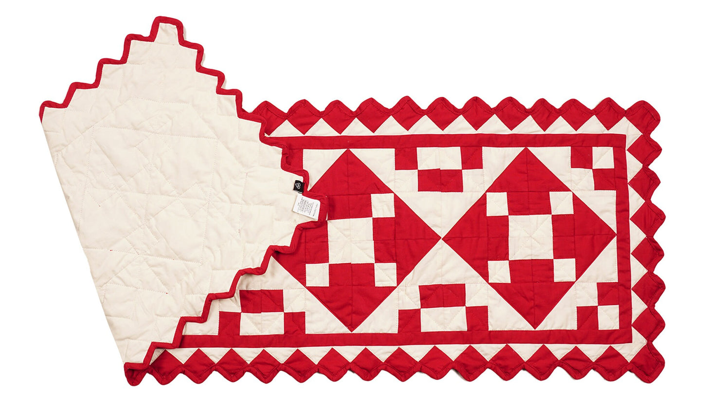 Valentine day Quilted Table Runners & Toppers patchwork red diamond square calico fabric by HOME HEART Brands (Made in India)