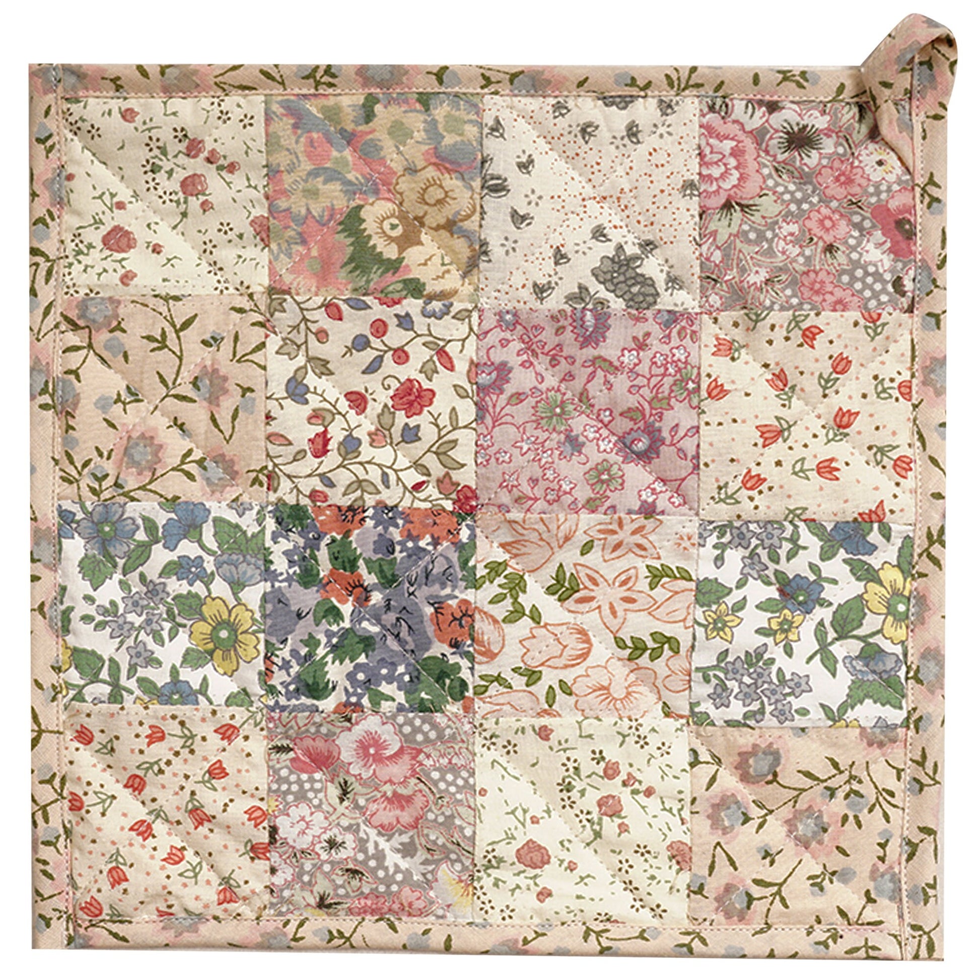 Quilted Pot Holder/Table topper/hot pads patchwork for kitchen Calico Country floral 9"x9" by HOME HEART Brands( Made in India)