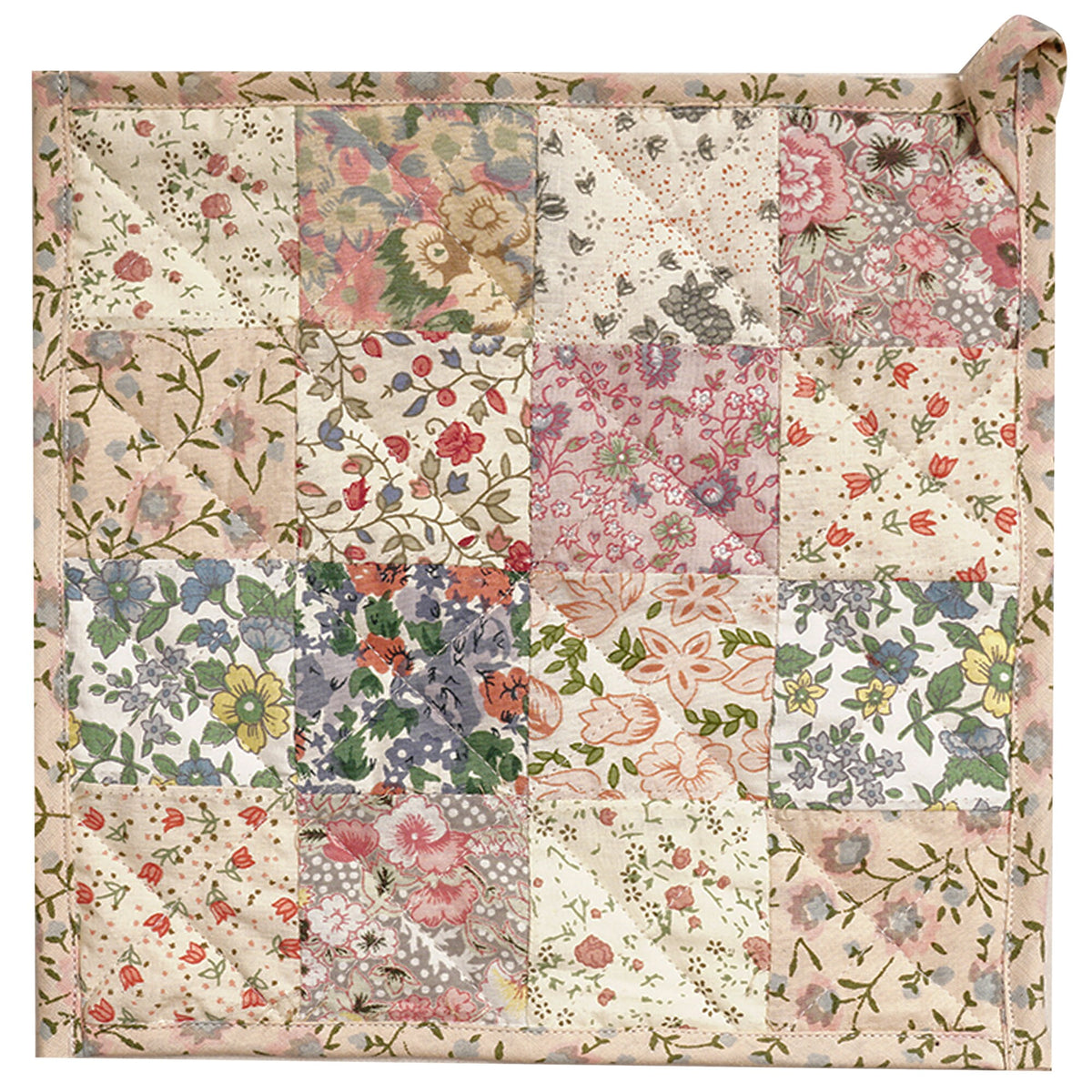 Quilted Pot Holder/Table topper/hot pads patchwork for kitchen Calico Country floral 9"x9" by HOME HEART Brands( Made in India)