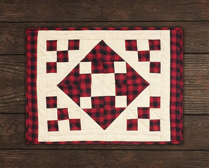 Quilted placemats / Tablemat patchwork red diamond square plaid country by HOME HEART Brands(Made in India)