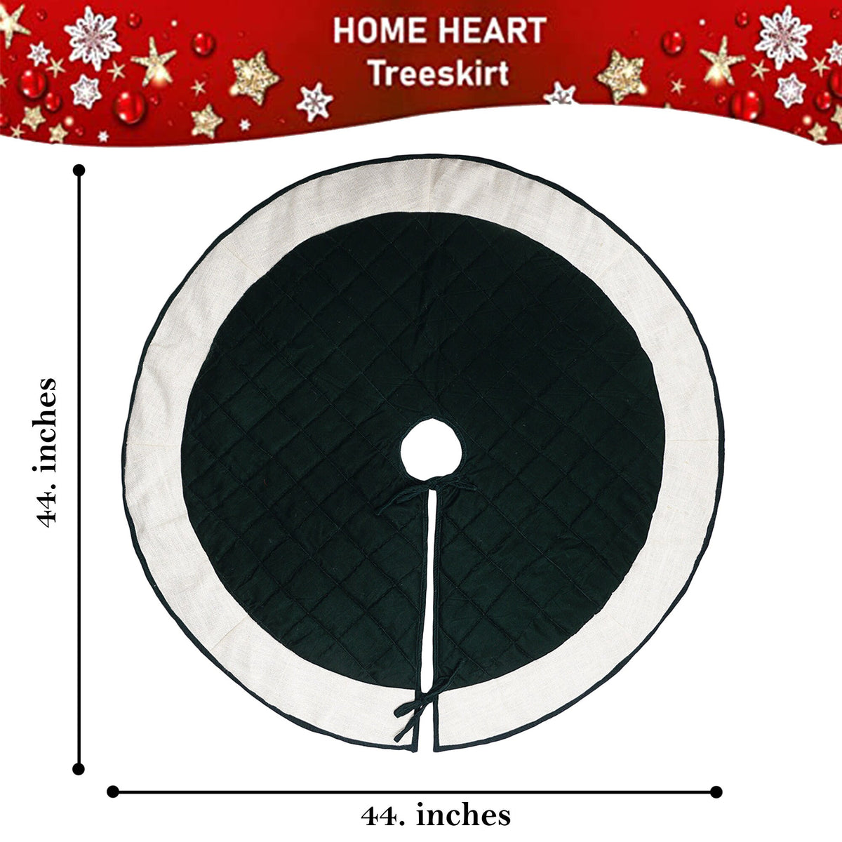 Christmas tree skirt quilted classic green micro Velvet and lurex jute Thick Double Layer by Home Heart Brands(Made in India)