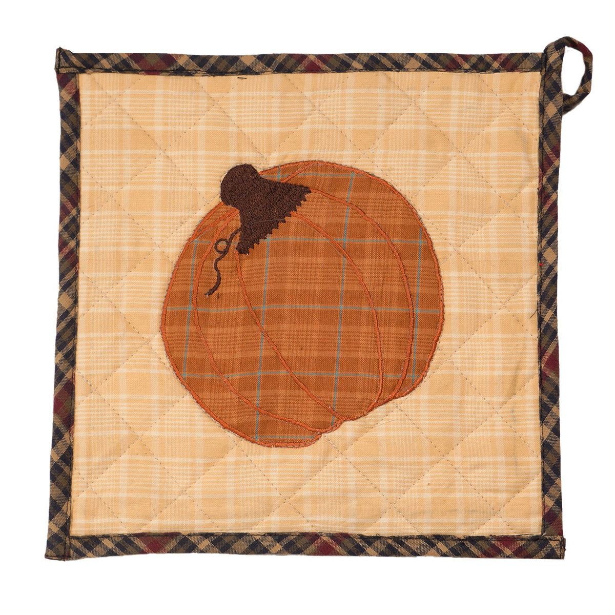 Quilted Pot Holder/Table topper/hot pads patchwork for kitchen pumpkin embroidered 9"x9" by HOME HEART Brands( Made in India)