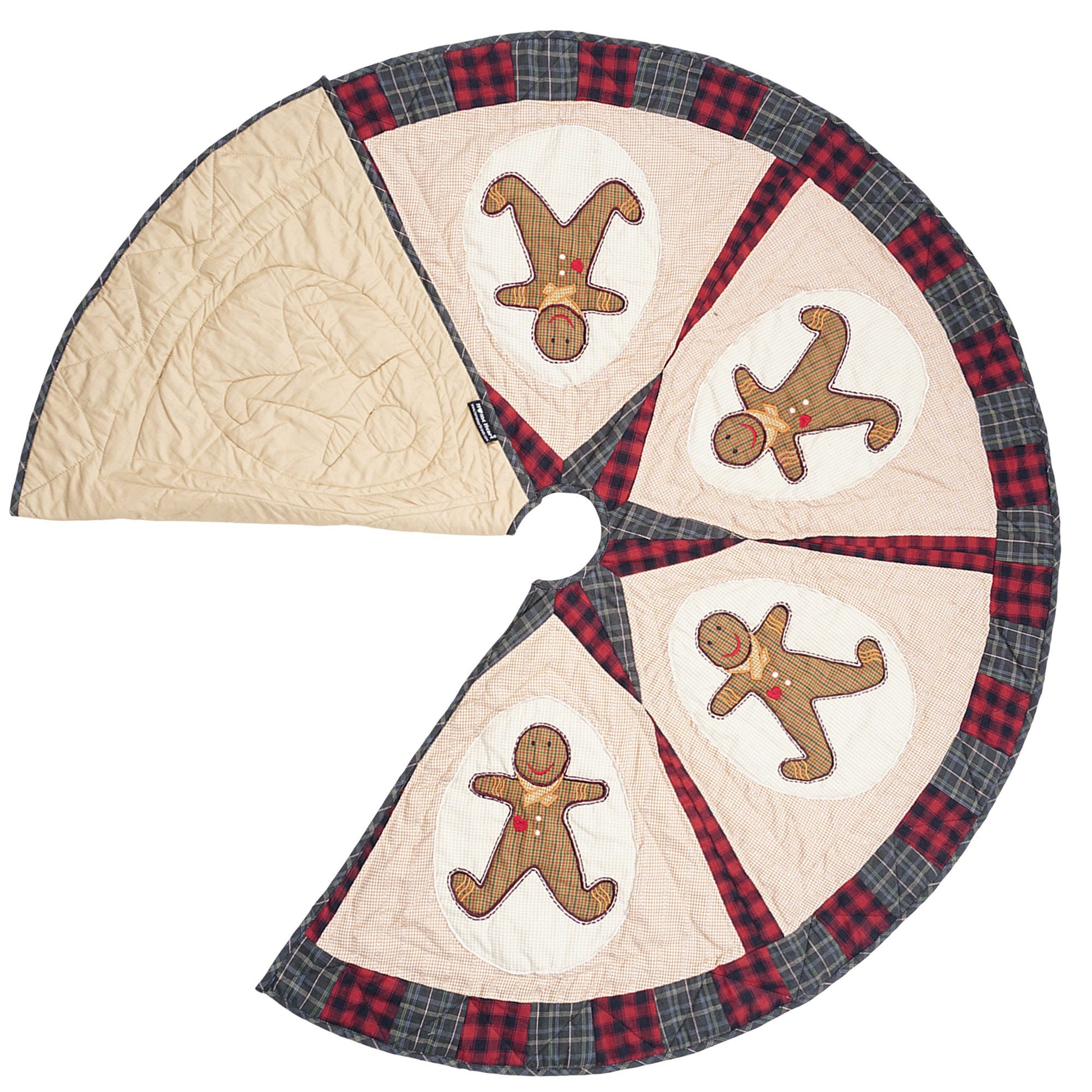 Christmas tree skirt quilted patchwork embroidered Ginger bread plaid thick Double Layer Heirloom by HOME HEART Brands(Made in India)