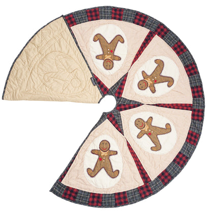 Christmas tree skirt quilted patchwork embroidered Ginger bread plaid thick Double Layer Heirloom by HOME HEART Brands(Made in India)