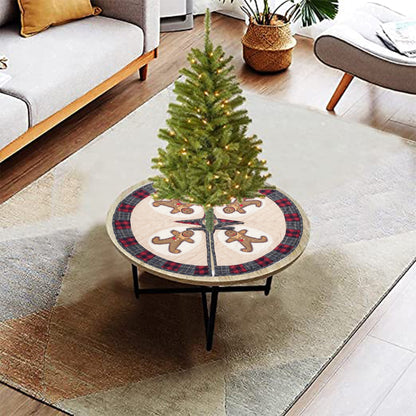 Christmas tree skirt quilted patchwork embroidered Ginger bread plaid thick Double Layer Heirloom by HOME HEART Brands(Made in India)