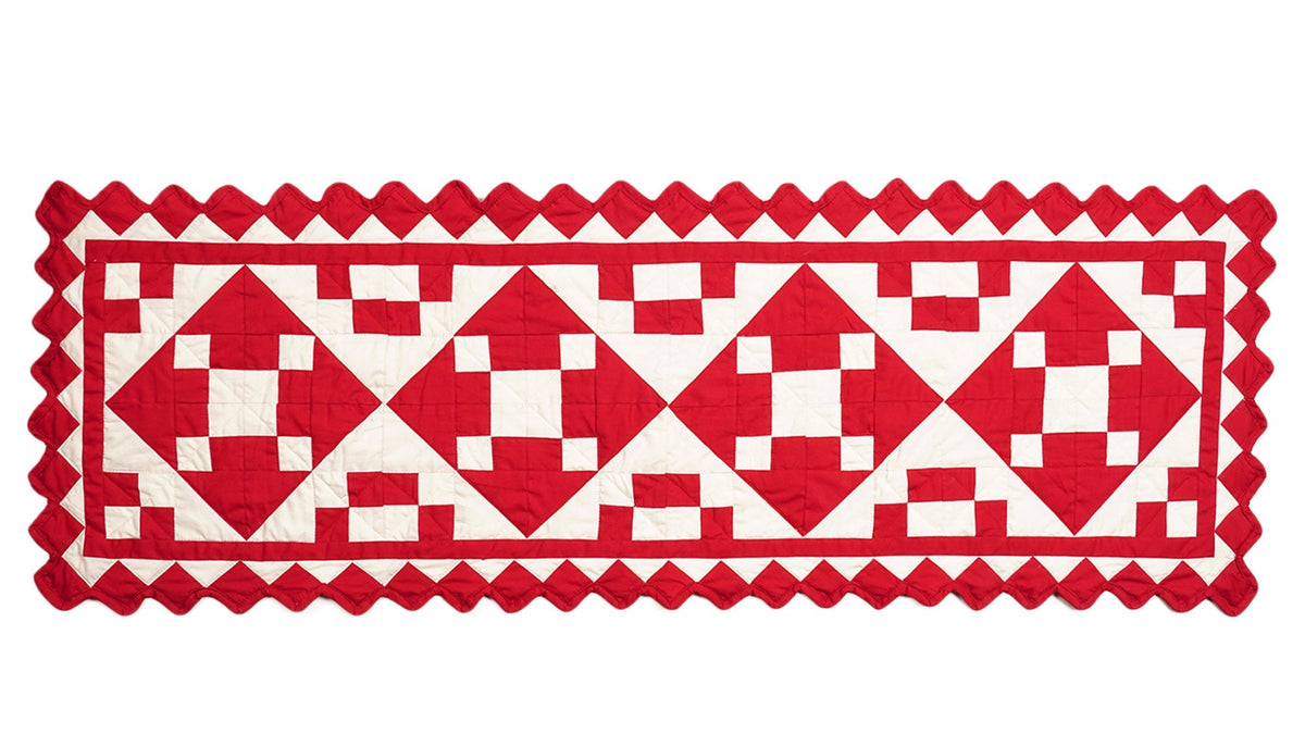 Valentine day Quilted Table Runners & Toppers patchwork red diamond square calico fabric by HOME HEART Brands (Made in India)