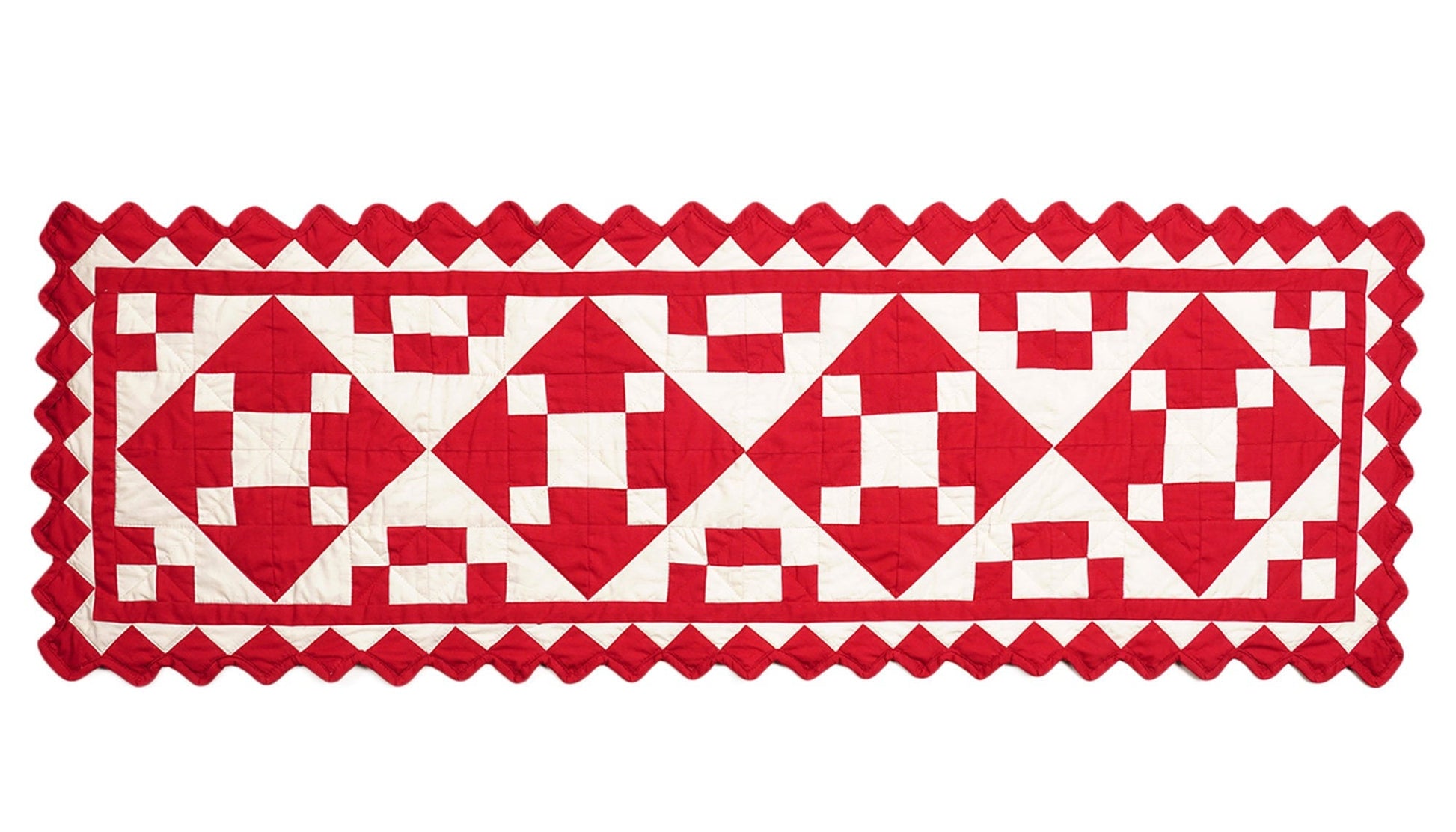 Valentine day Quilted Table Runners & Toppers patchwork red diamond square calico fabric by HOME HEART Brands (Made in India)