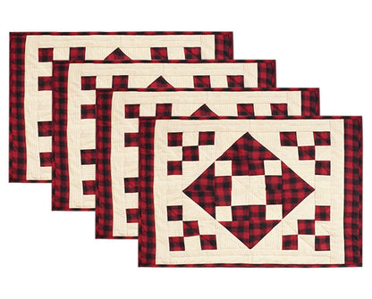Quilted placemats / Tablemat patchwork red diamond square plaid country by HOME HEART Brands(Made in India)