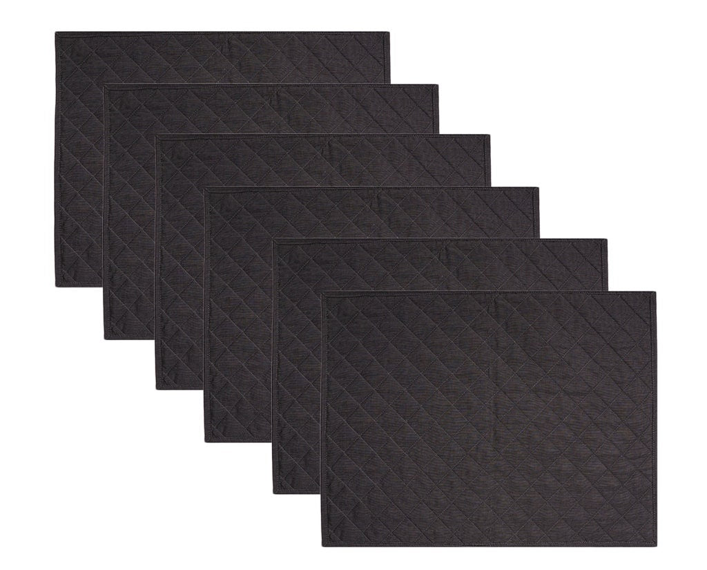 Quilted placemat table mat black 100% cotton chambray 14"X19" by HOME HEART Brands (made in INDIA)
