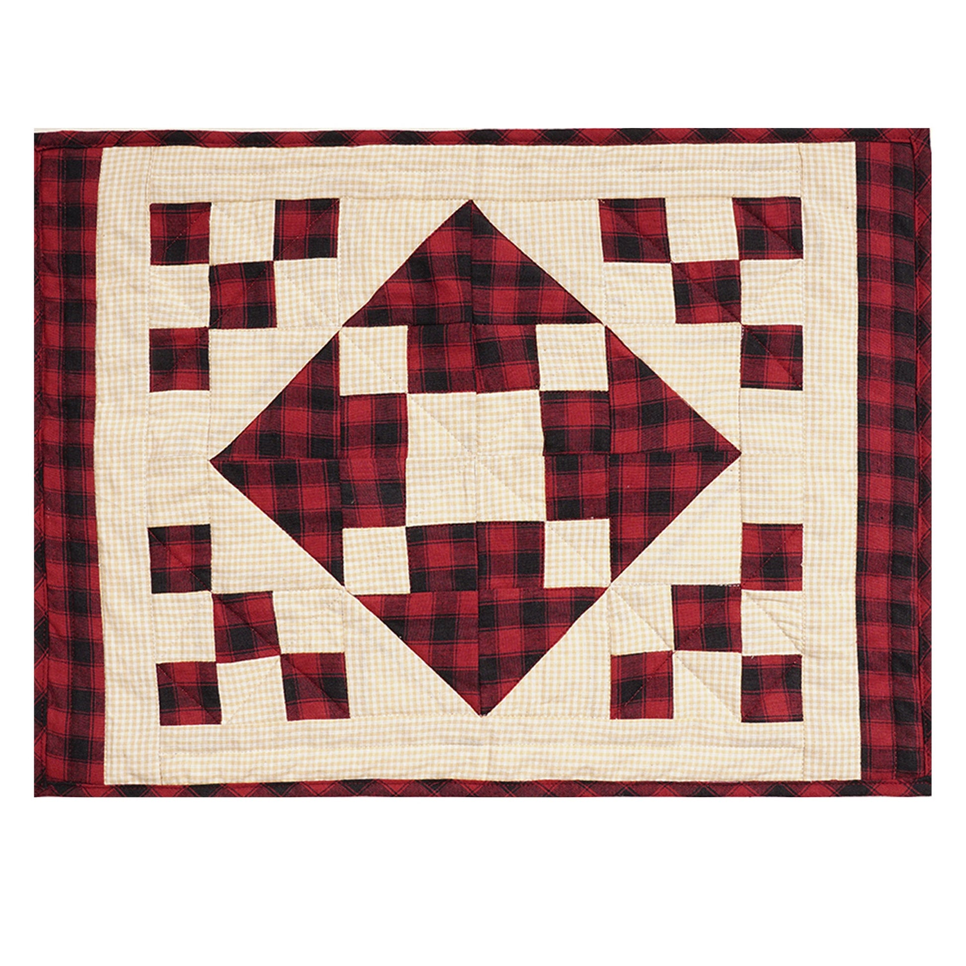 Quilted placemats / Tablemat patchwork red diamond square plaid country by HOME HEART Brands(Made in India)