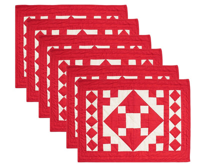 Quilted placemats / Tablemat patchwork red diamond square red country by HOME HEART Brands(Made in India)