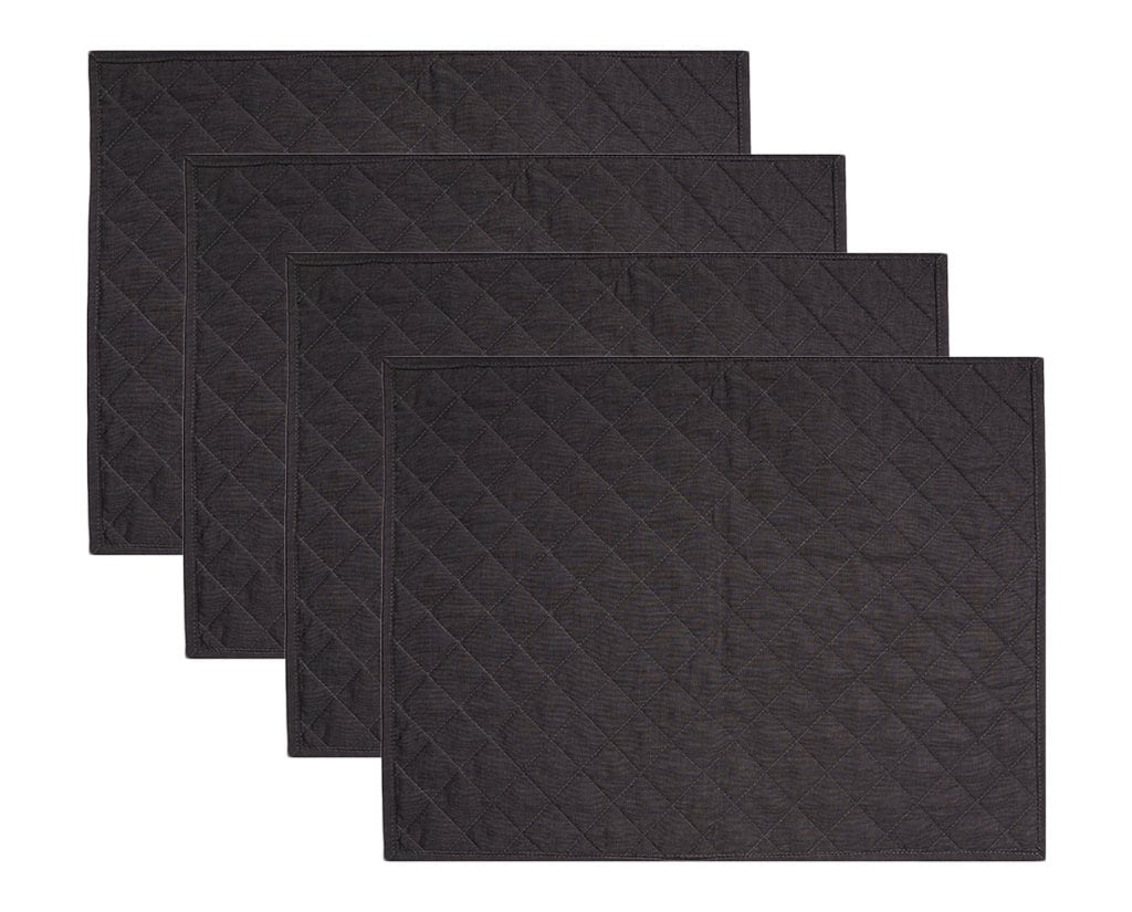 Quilted placemat table mat black 100% cotton chambray 14"X19" by HOME HEART Brands (made in INDIA)