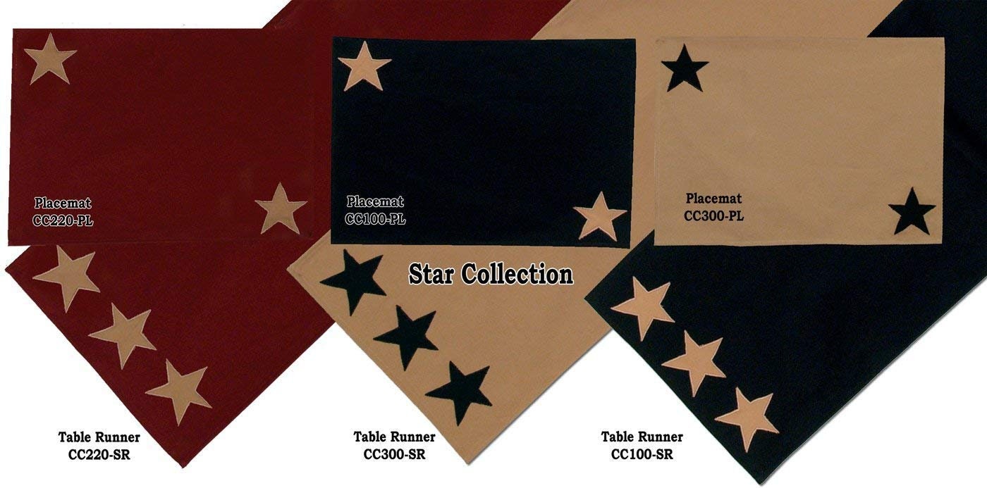 Cotton Table runner & Toppers Premium tapestry cotton fabric beige with black star applique embroidered by Home Heart Brands(Made in India)