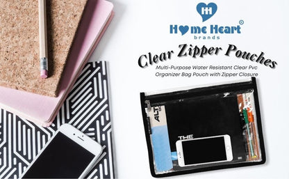 HOME HEART Brands multi-Purpose Water Resistant Clear Pvc Organizer Bag with Zipper Closure 6&4 pack X- Large Size 10"x13"(Made in India)