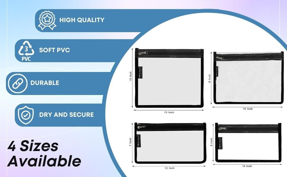 HOME HEART Brands multi-Purpose Water Resistant Clear Pvc Organizer Bag Pouch with #5 YKK Zipper Closure medium Size 7"x12"(Made in India)