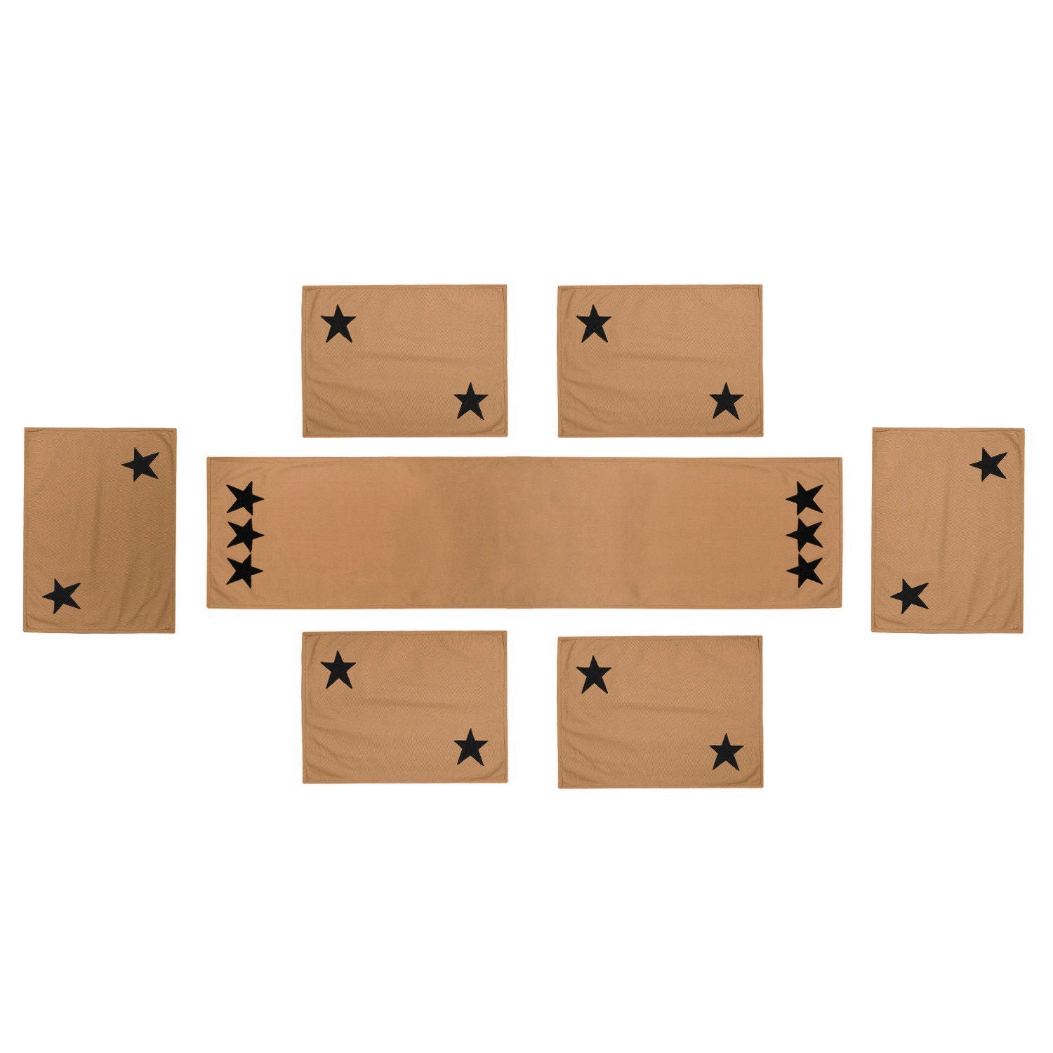 Cotton placemat & Toppers Premium tapestry cotton fabric beige with black star applique embroidered by Home Heart Brands(Made in India)