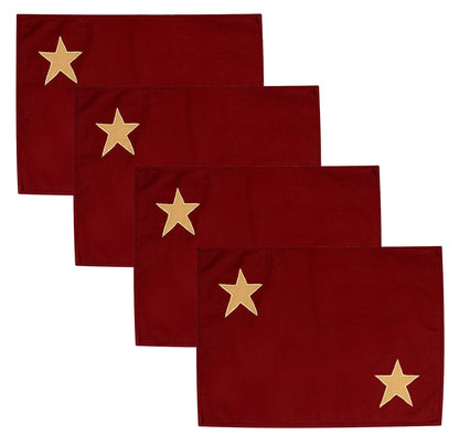 Cotton placemat & Toppers Premium tapestry cotton fabric dark red with beige star applique embroidered by Home Heart Brands(Made in India)