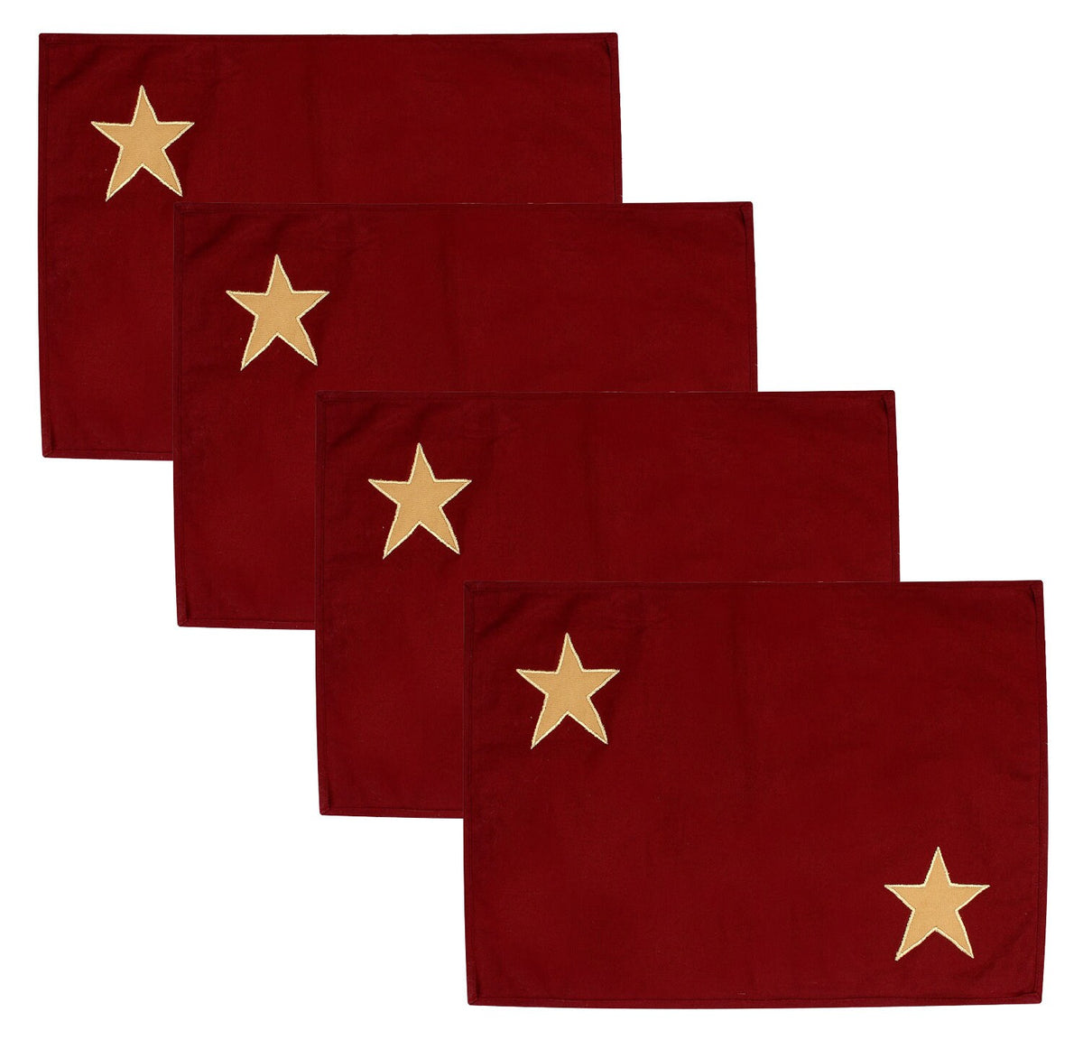 Cotton placemat & Toppers Premium tapestry cotton fabric dark red with beige star applique embroidered by Home Heart Brands(Made in India)