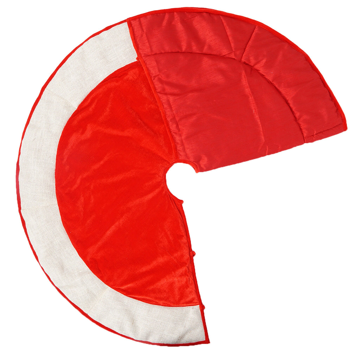 Christmas tree skirt red micro velvet with ivory lurex burlap Thick Double Layer Heirloom Quality by HOME HEART Brands(Made in India)