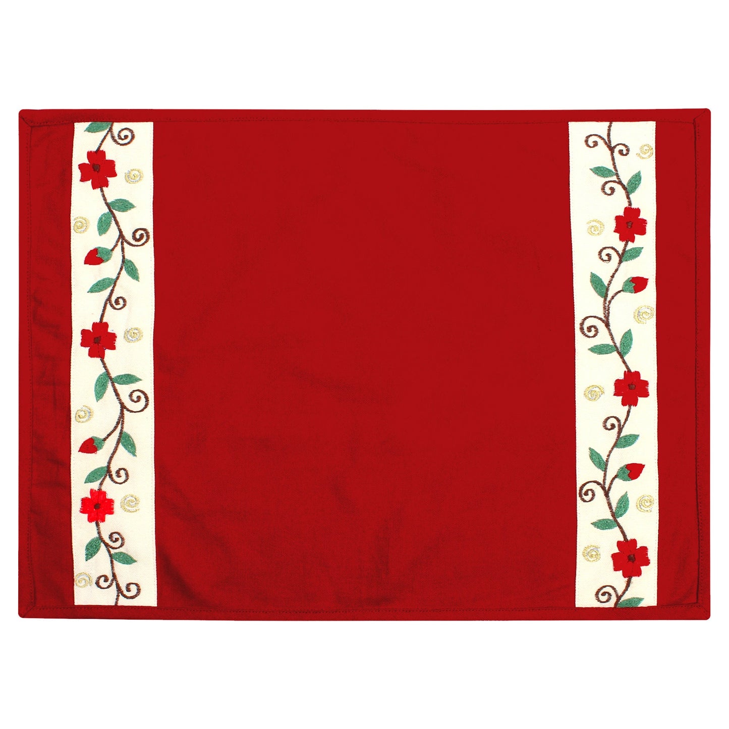 Cotton placemat & Toppers Premium tapestry cotton fabric red applique floral embroidered by Home Heart Brands(Made in India)