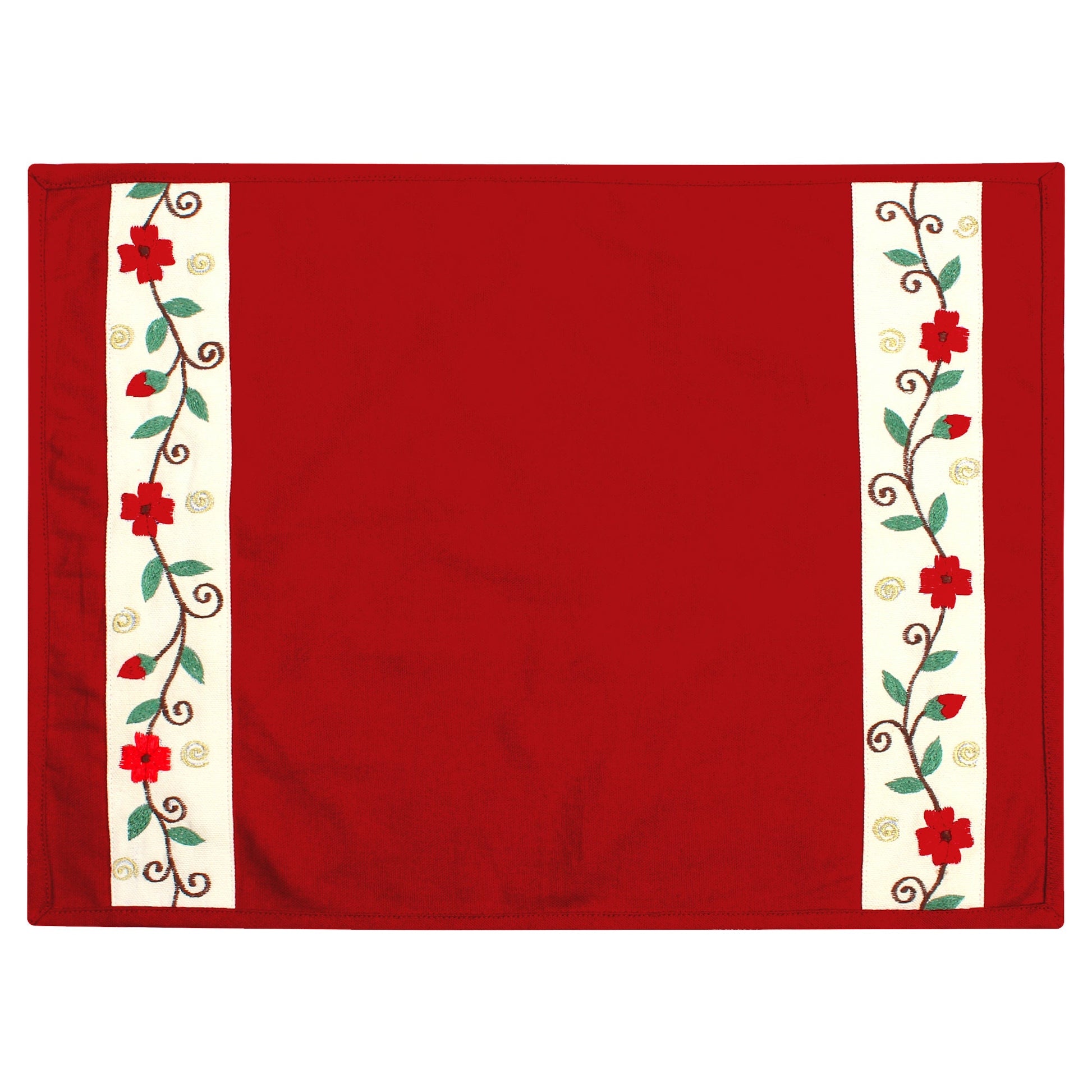 Cotton placemat & Toppers Premium tapestry cotton fabric red applique floral embroidered by Home Heart Brands(Made in India)