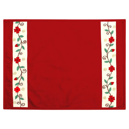 Cotton placemat & Toppers Premium tapestry cotton fabric red applique floral embroidered by Home Heart Brands(Made in India)
