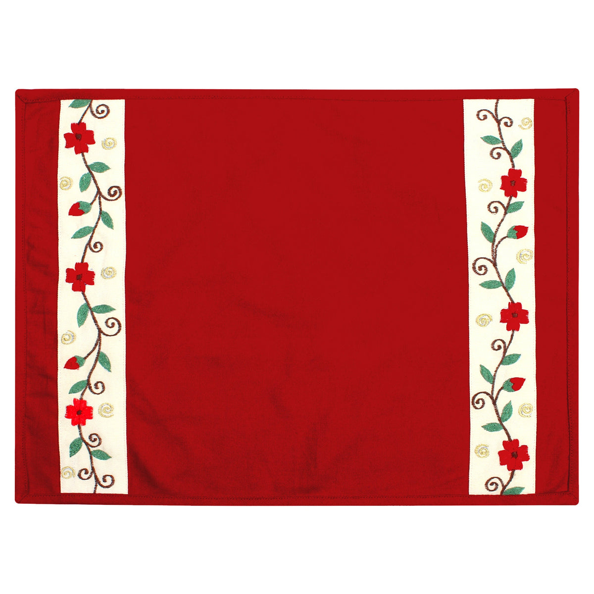 Cotton placemat & Toppers Premium tapestry cotton fabric red applique floral embroidered by Home Heart Brands(Made in India)
