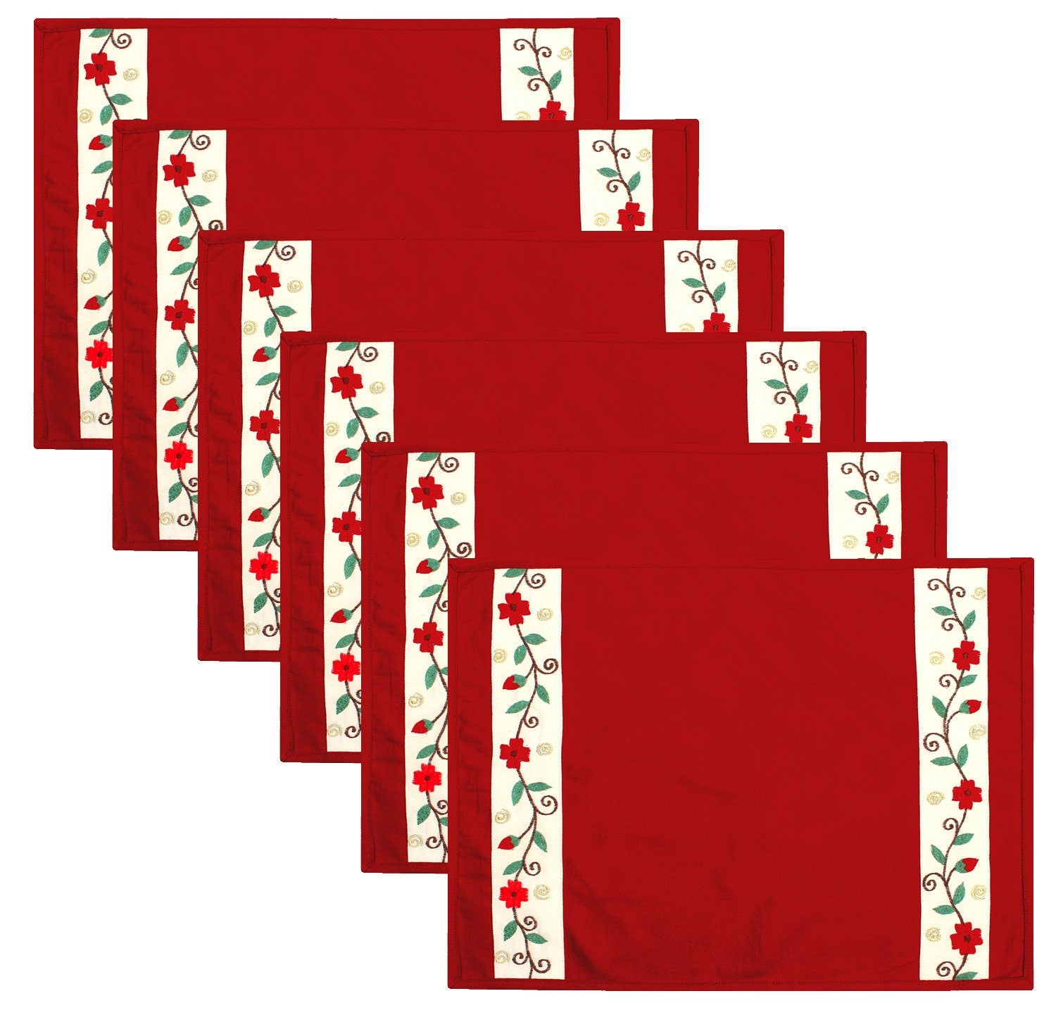 Cotton placemat & Toppers Premium tapestry cotton fabric red applique floral embroidered by Home Heart Brands(Made in India)
