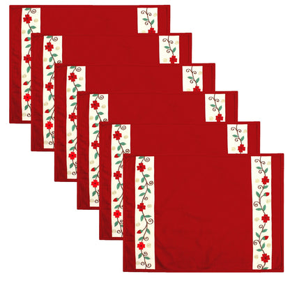 Cotton placemat & Toppers Premium tapestry cotton fabric red applique floral embroidered by Home Heart Brands(Made in India)